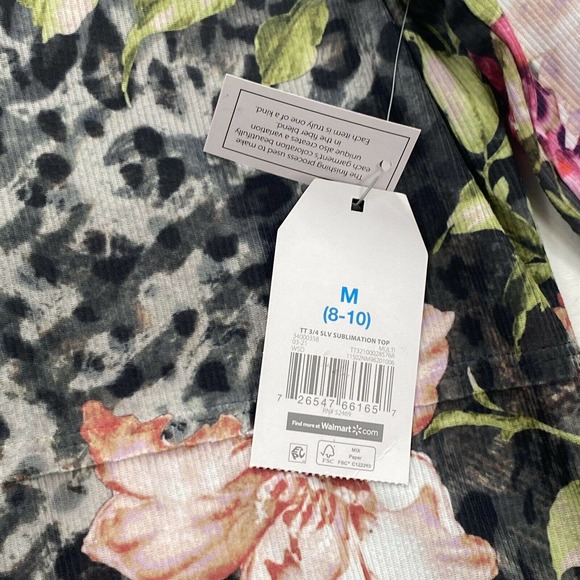 Time & Tru Women's Sublimation Long Sleeve Floral Blouse Med 8-10 NWT - Picture 6 of 12